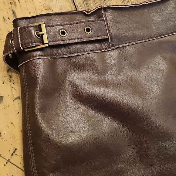 LAUNDRY‎ By SHELLI SEGAL Vtg Y2K Brown Genuine Leather Pencil Skirt Women's 8 - Picture 5 of 6